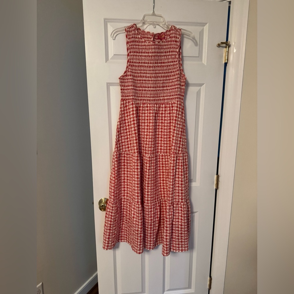 THML Eyelet Red Gingham Midi Dress NWT